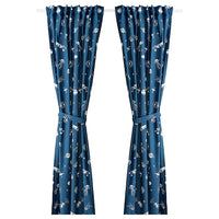 AFTONSPARV - Curtains with tie-backs, 1 pair, space blue/white, 120x300 cm - best price from Maltashopper.com 60561031