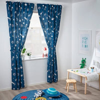 AFTONSPARV - Curtains with tie-backs, 1 pair, space blue/white, 120x300 cm - best price from Maltashopper.com 60561031