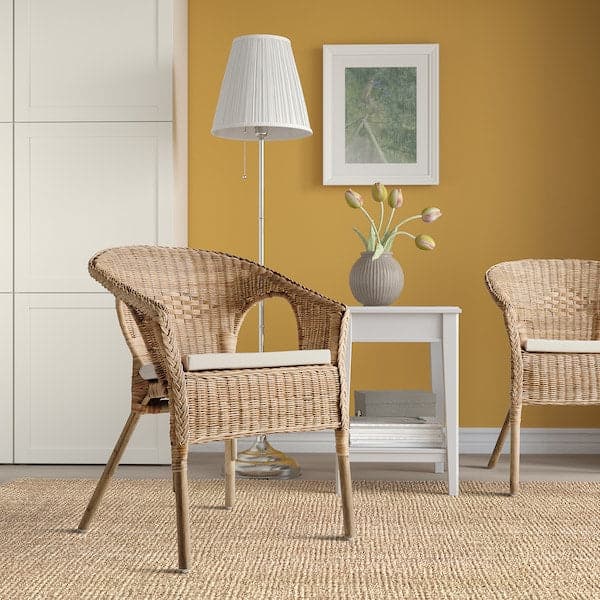 AGEN - Armchair with cushion, rattan/Natural Oak , - best price from Maltashopper.com 19390773