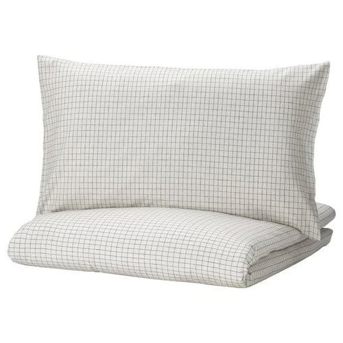 ÅKERFIBBLA - Duvet cover and 2 pillowcases, white black/check, 240x220/50x80 cm