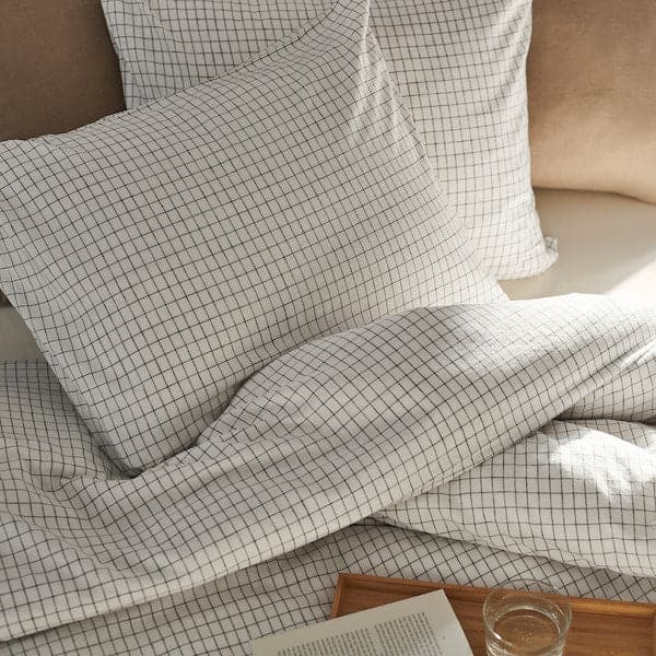 ÅKERFIBBLA - Duvet cover and pillowcase, white black/check, 150x200/50x80 cm - best price from Maltashopper.com 30520344