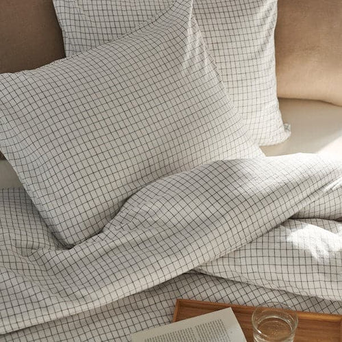 ÅKERFIBBLA - Duvet cover and pillowcase, white black/check, 150x200/50x80 cm