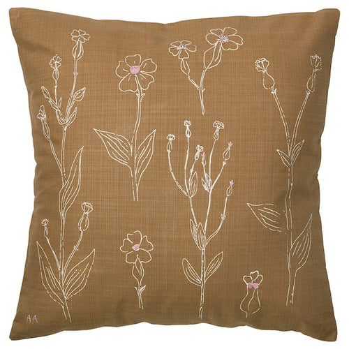 ÅKERNEJLIKA - Cushion cover, brown embroidery, 50x50 cm