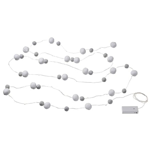 AKTERPORT - LED lighting chain with 40 lights, battery-operated mini/pompon white/grey