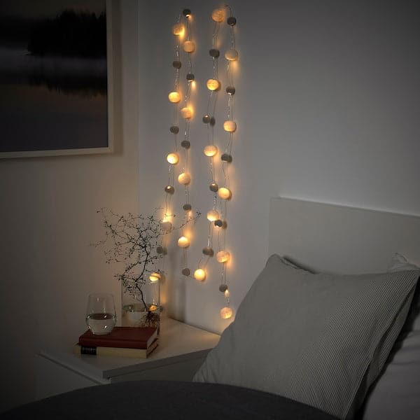 AKTERPORT - LED lighting chain with 40 lights, battery-operated mini/pompon white/grey - best price from Maltashopper.com 30504848