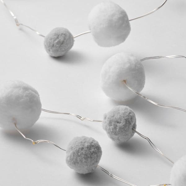 AKTERPORT - LED lighting chain with 40 lights, battery-operated mini/pompon white/grey - best price from Maltashopper.com 30504848