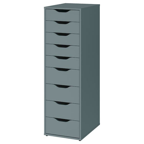ALEX - Drawer unit with 9 drawers, grey-turquoise, 36x116 cm