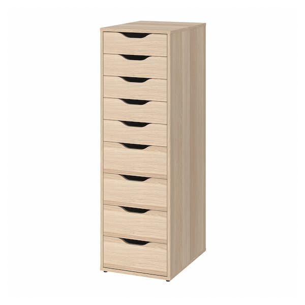 ALEX - Drawer unit with 9 drawers, white stained/oak effect, 36x116 cm