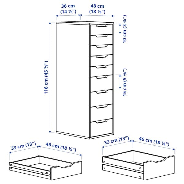 ALEX - Drawer unit with 9 drawers, white stained/oak effect, 36x116 cm - best price from Maltashopper.com 60473534