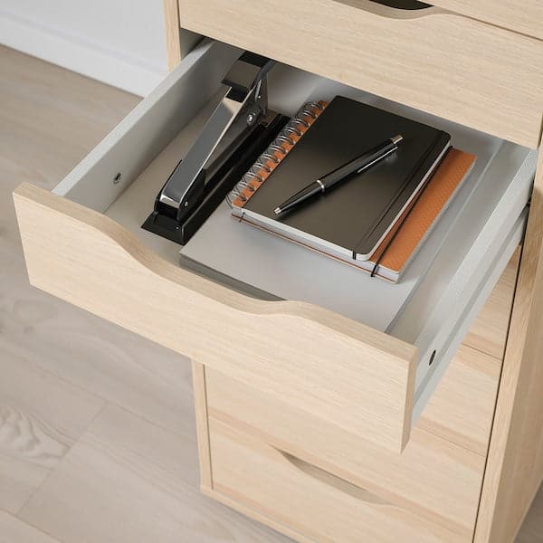 ALEX - Drawer unit with 9 drawers, white stained/oak effect