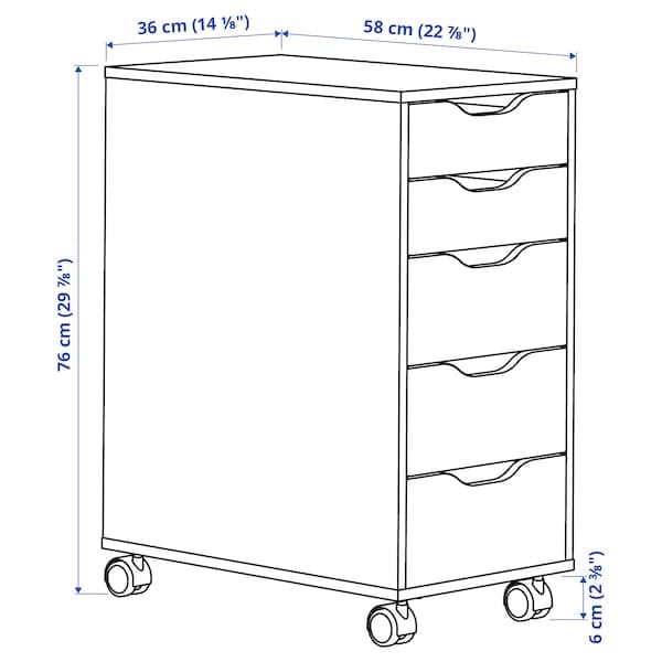ALEX - Drawer unit on castors, white stained oak effect/black, 36x76 cm - best price from Maltashopper.com 39422221