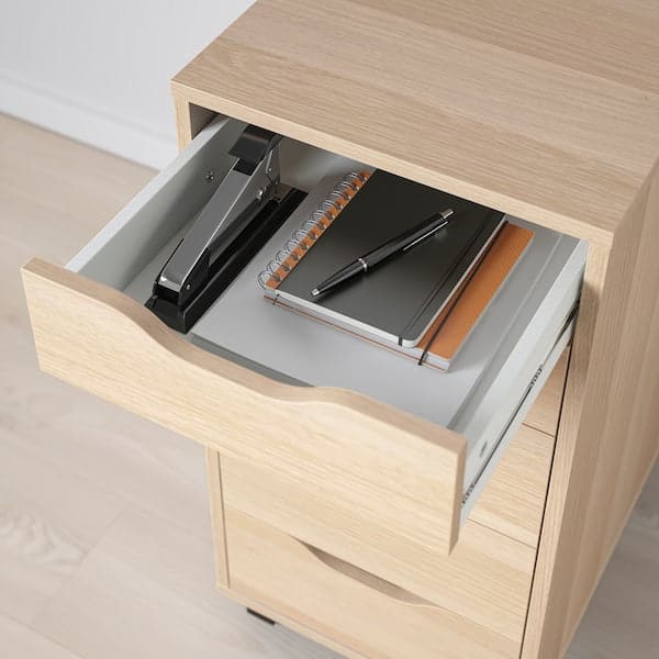 Ikea ALEX - Drawer unit on castors, white stained oak effect/black, 36x76 cm