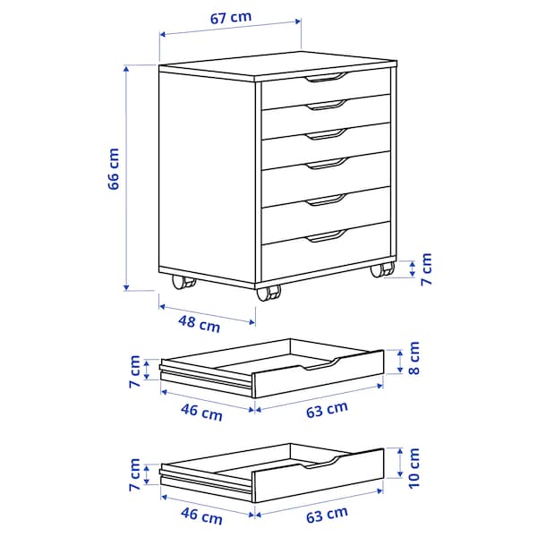 ALEX - Drawer unit on castors, white stained/oak effect, 67x66 cm - best price from Maltashopper.com 50473544