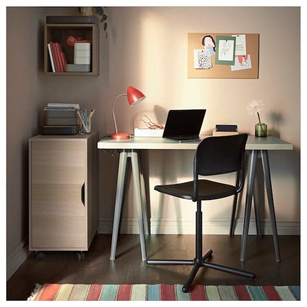 ALEX - Storage unit on castors, white stained oak effect/black, 36x76 cm - best price from Maltashopper.com 99541952