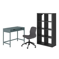 ALEX/LÅNGFJÄLL / KALLAX Desk/storage element - and swivel chair grey-turquoise/black , - best price from Maltashopper.com 09436757