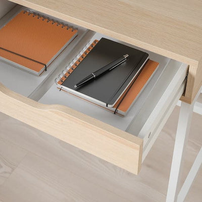 ALEX - Desk, white stained/oak effect, 132x58 cm - best price from Maltashopper.com 60473529