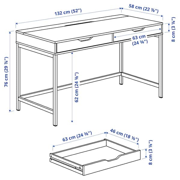 Ikea ALEX - Desk, white stained/oak effect, 132x58 cm