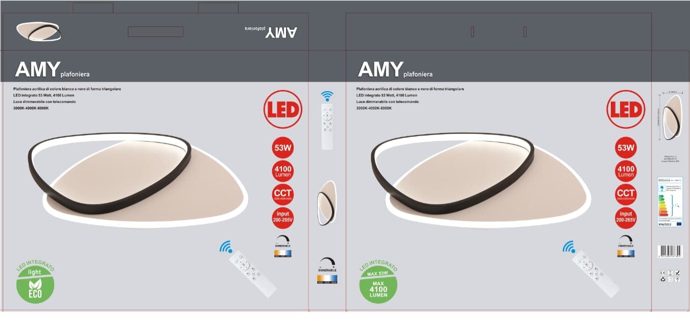 AMY ALUMINIUM CEILING LAMP WHITE AND BLACK 45X55X5CM LED 52W CCT - best price from Maltashopper.com BR420007474