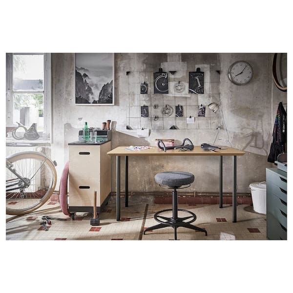 Ikea ANFALLARE / ADILS - Desk, bamboo/dark grey, 140x65 cm