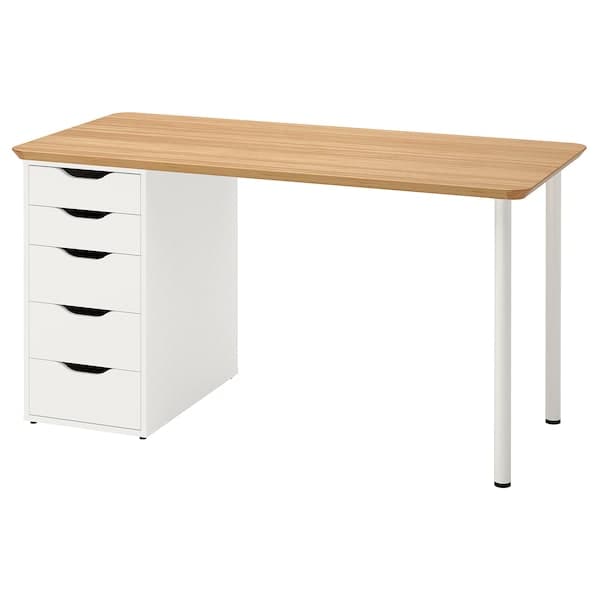 ANFALLARE / ALEX - Desk, bamboo/white, 140x65 cm - best price from Maltashopper.com 59417742