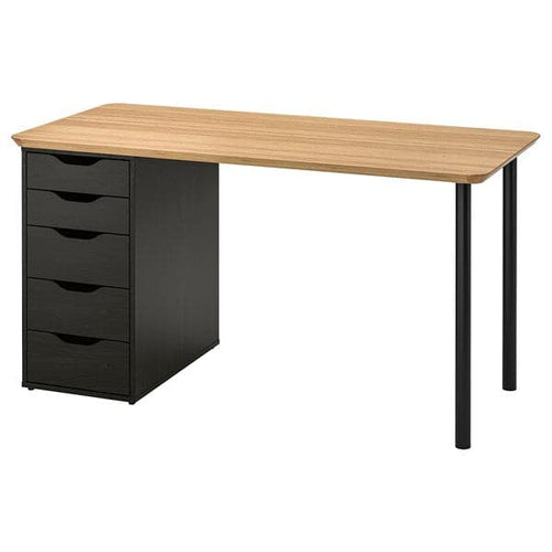 ANFALLARE / ALEX Desk - bamboo/black-brown 140x65 cm , 140x65 cm