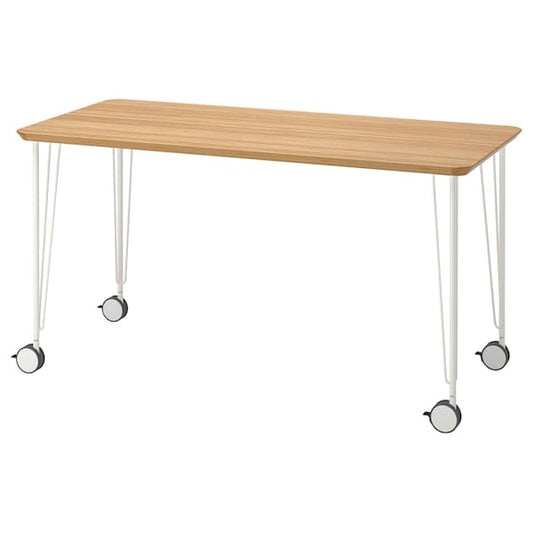 ANFALLARE / KRILLE - Desk, bamboo/white, 140x65 cm - best price from Maltashopper.com 89417707