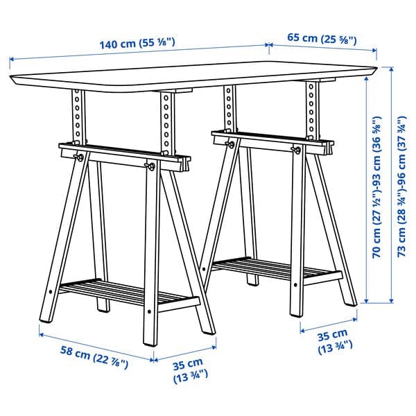 Ikea ANFALLARE / MITTBACK - Desk, bamboo white, 140x65 cm