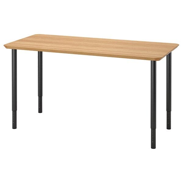 ANFALLARE / OLOV - Desk, bamboo/black, 140x65 cm - best price from Maltashopper.com 59417704