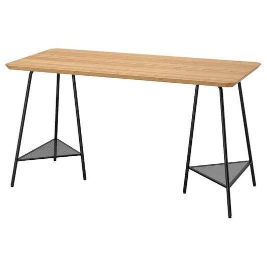 ANFALLARE / TILLSLAG - Desk, bamboo/black, 140x65 cm - best price from Maltashopper.com 59417737