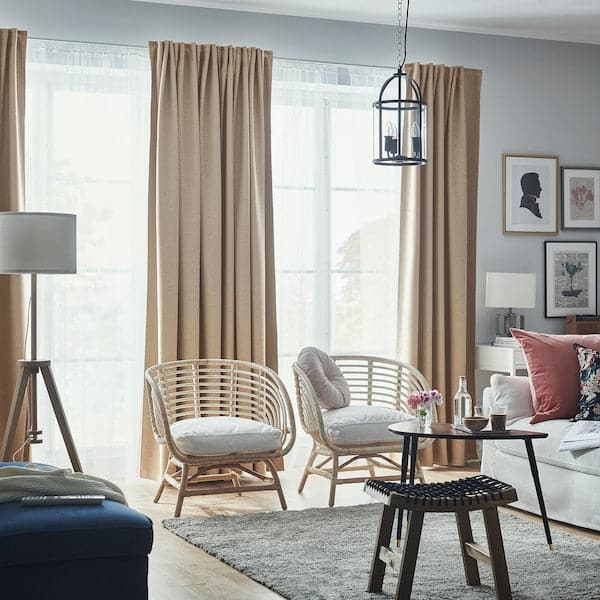 ANNAKAJSA Semi-darkening curtains, 1 pair - beige 145x300 cm , 145x300 cm - best price from Maltashopper.com 30462792