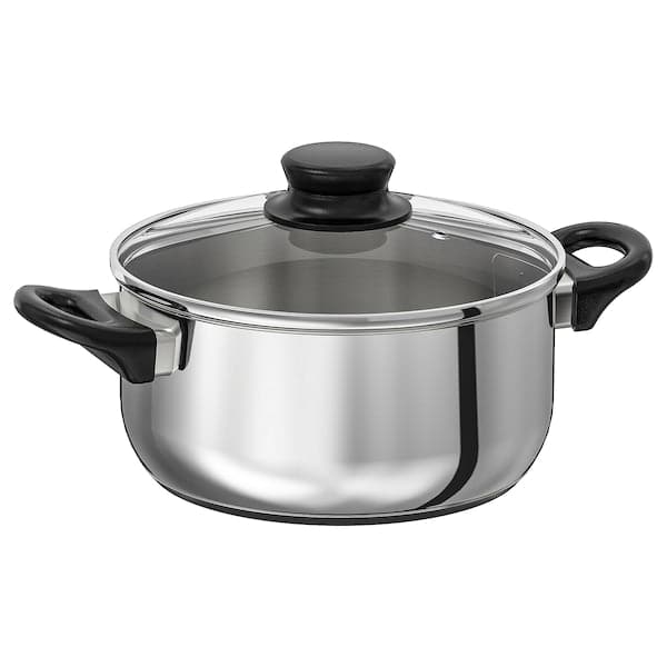ANNONS - Pot with lid, glass/stainless steel