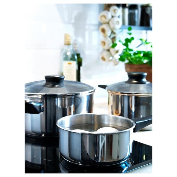 ANNONS - 5-piece cookware set, glass/stainless steel