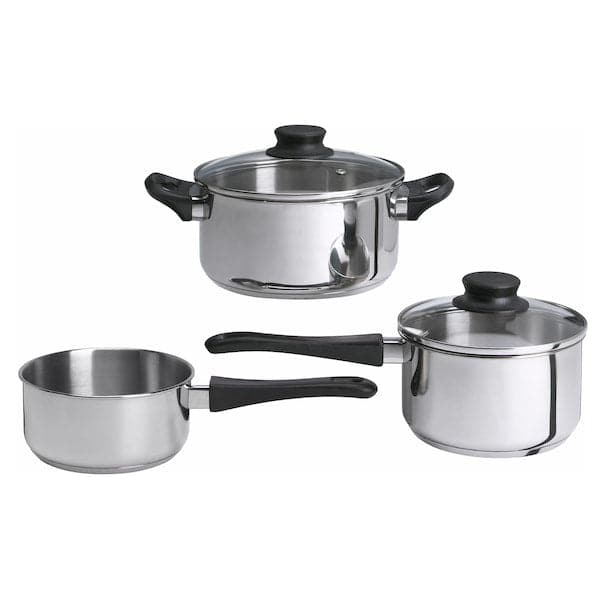 ANNONS - 5-piece cookware set, glass/stainless steel