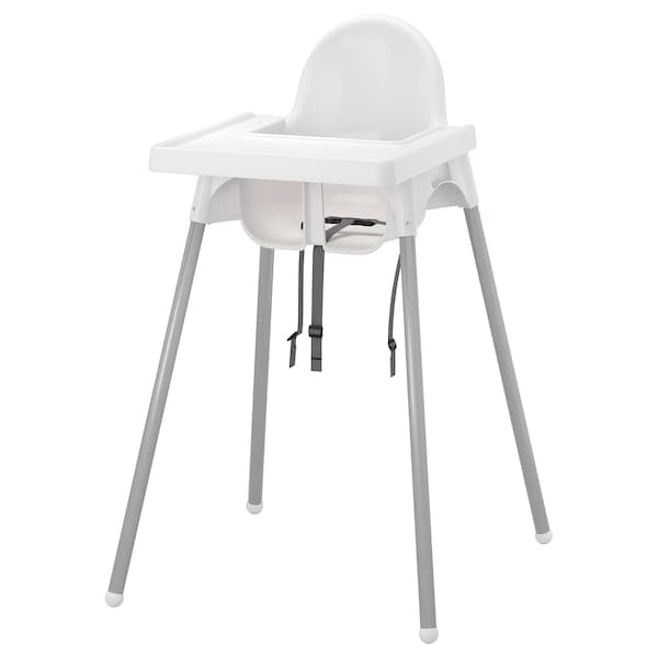 ANTILOP - Highchair with tray, white/silver-colour