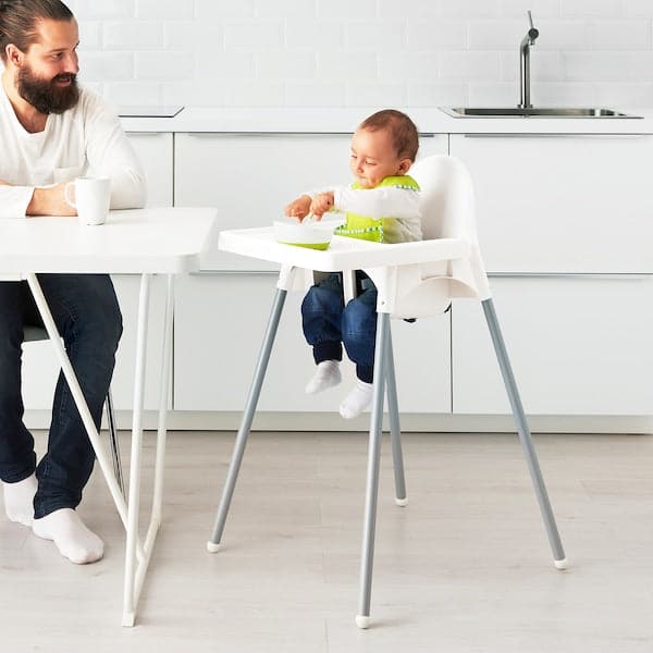 ANTILOP - Highchair with tray, white/silver-colour