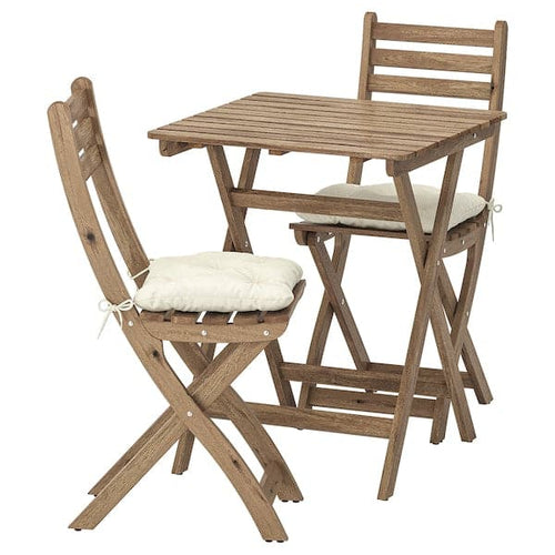 ASKHOLMEN Table+2 garden chairs - dove grey bite/Beige Kuddarna ,