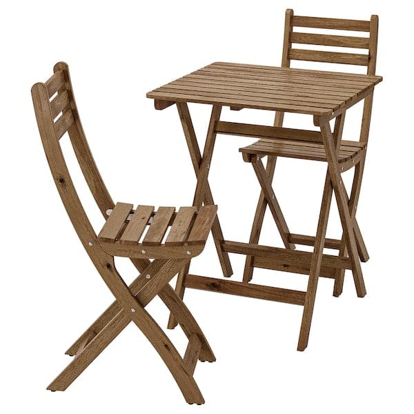ASKHOLMEN - Table+2 chairs, outdoor, light brown stained