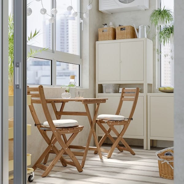 Ikea ASKHOLMEN - Table+2 folding chairs garden, dark brown/Frösön/Duvholmen beige,60x62 cm