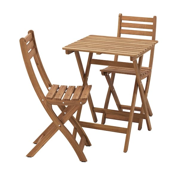 Ikea ASKHOLMEN - Table and 2 folding chairs, outdoor, dark brown, 60x62 cm
