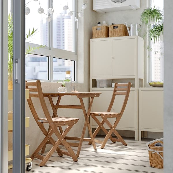Ikea ASKHOLMEN - Table and 2 folding chairs, outdoor, dark brown, 60x62 cm