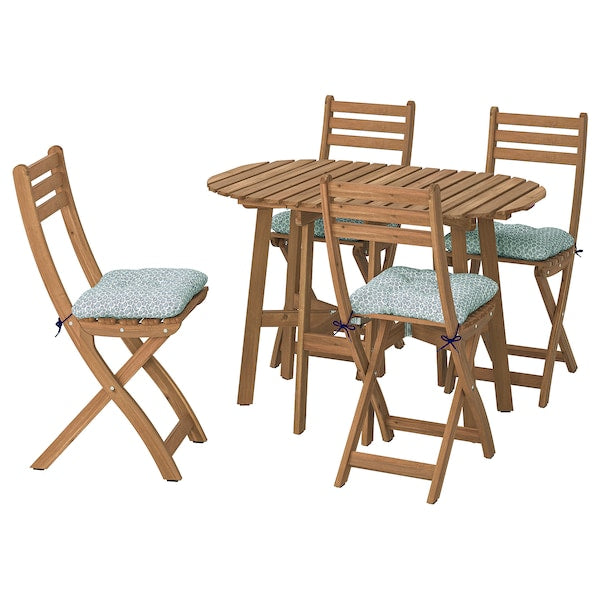 ASKHOLMEN - Outdoor folding table + 4 chairs dark brown/Klösan blue