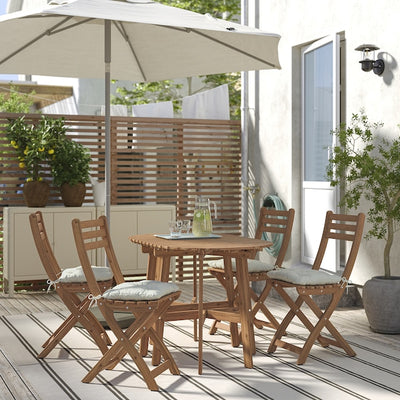 ASKHOLMEN - Outdoor folding table + 4 chairs dark brown/Kuddarna beige
