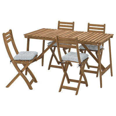 ASKHOLMEN - Folding table/4 chairs, garden, dark brown/Klösan blue,143x75 cm