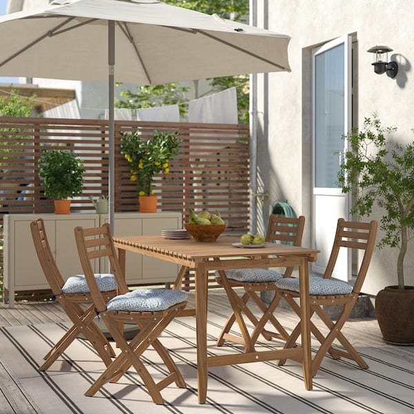 Ikea ASKHOLMEN - Folding table/4 chairs, garden, dark brown/Klösan blue,143x75 cm