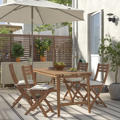 ASKHOLMEN - Folding table/4 chairs, garden, dark brown/Kuddarna beige,143x75 cm