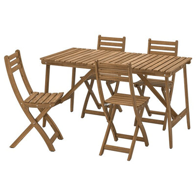 ASKHOLMEN - Table+4 folding chairs, outdoor, dark brown, 143x75 cm