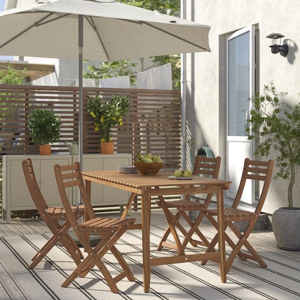 Ikea ASKHOLMEN - Table+4 folding chairs, outdoor, dark brown, 143x75 cm
