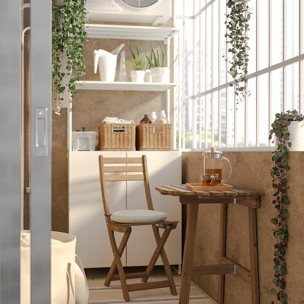 Ikea ASKHOLMEN - Wall table/1 folding chair, dark brown/Frösön/Duvholmen beige,70x44 cm