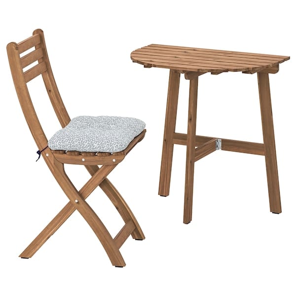Ikea ASKHOLMEN - Wall table/1 folding chair, dark brown/Klösan blue,70x44 cm
