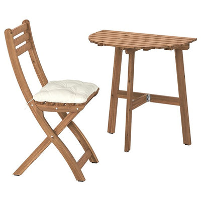 ASKHOLMEN - Wall table/1 folding chair, dark brown/Kuddarna beige,70x44 cm